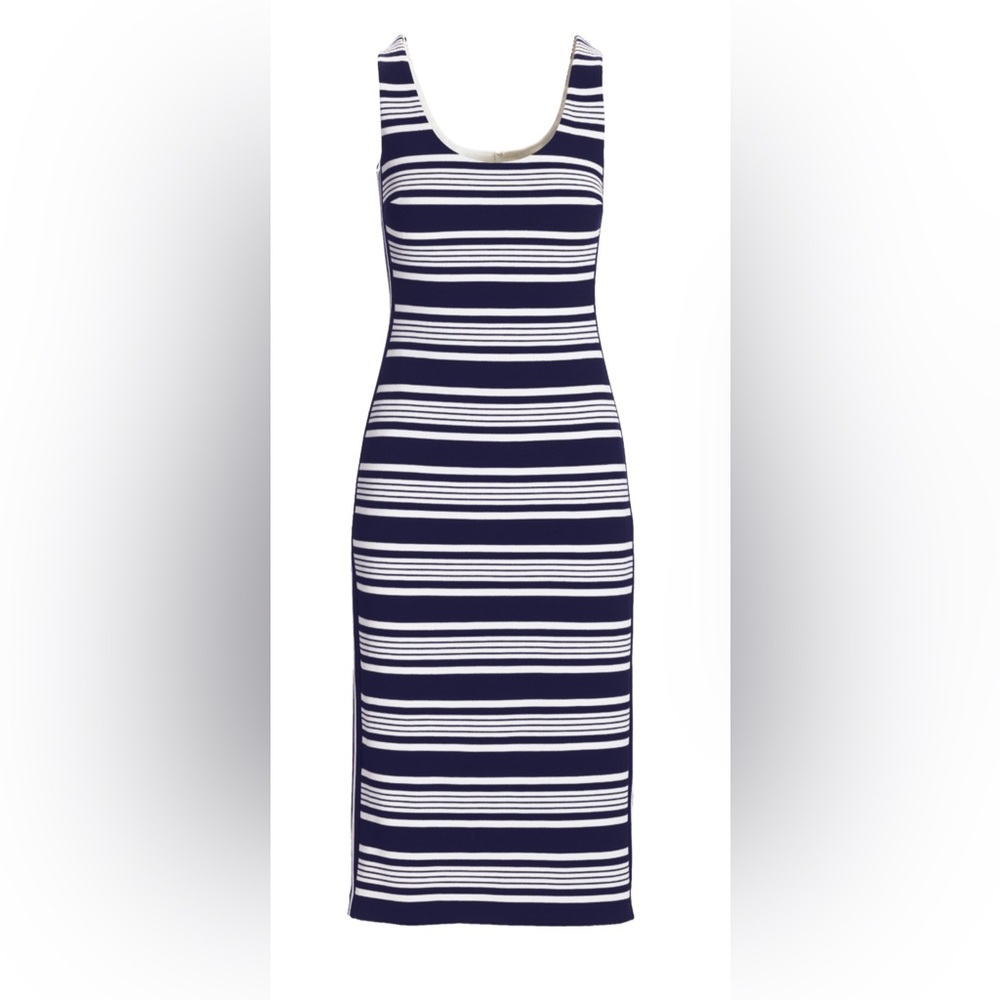 Boston Proper Navy and White Striped Midi Dress